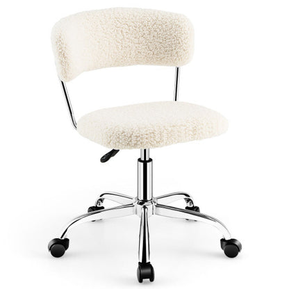 Computer Desk Chair Adjustable Sherpa Office Chair Swivel Vanity Chair-White - Color: White