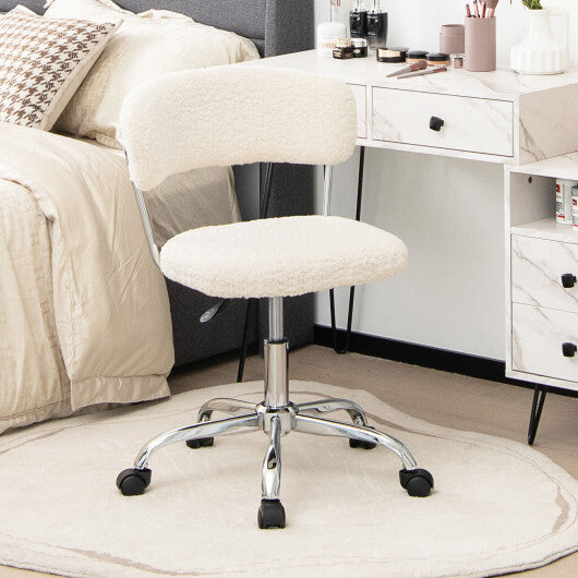 Computer Desk Chair Adjustable Sherpa Office Chair Swivel Vanity Chair-White - Color: White