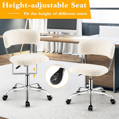 Computer Desk Chair Adjustable Sherpa Office Chair Swivel Vanity Chair-White - Color: White