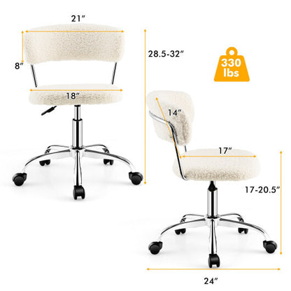 Computer Desk Chair Adjustable Sherpa Office Chair Swivel Vanity Chair-White - Color: White