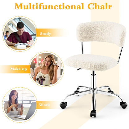 Computer Desk Chair Adjustable Sherpa Office Chair Swivel Vanity Chair-White - Color: White