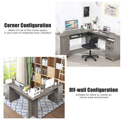 66 Inch L-Shaped Writing Study Workstation Computer Desk with Drawers-Gray - Color: Gray