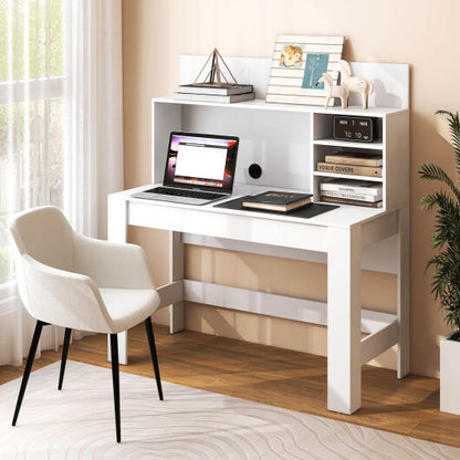 48 Inch Writing Computer Desk with Anti-Tipping Kits and Cable Management Hole-White - Color: White