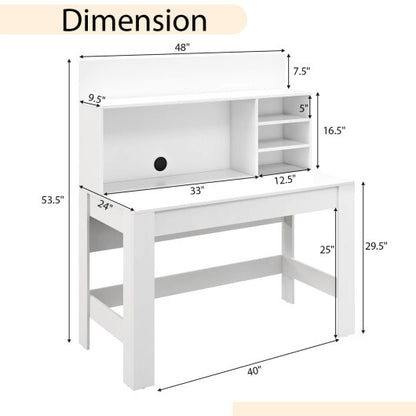 48 Inch Writing Computer Desk with Anti-Tipping Kits and Cable Management Hole-White - Color: White