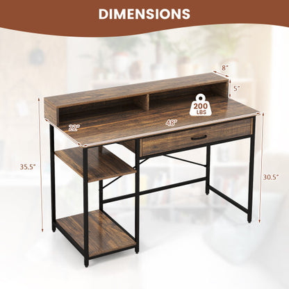 48 Inch Computer Desk with Monitor Stand Drawer and Shelves-Rustic Brown - Color: Rustic Brown