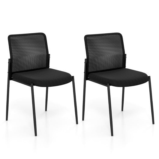 Waiting Room Chair Set of 2 with Ergonomic Mesh Backrest and Padded Seat-Black - Color: Black