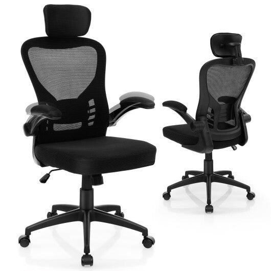 Ergonomic Mesh Office Chair with Adjustable Height for Home Office-Black - Color: Black