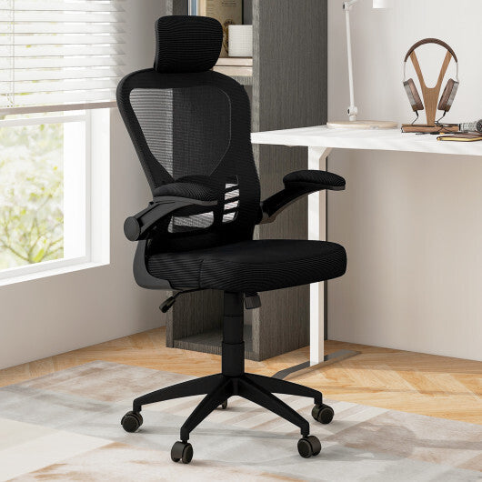 Ergonomic Mesh Office Chair with Adjustable Height for Home Office-Black - Color: Black