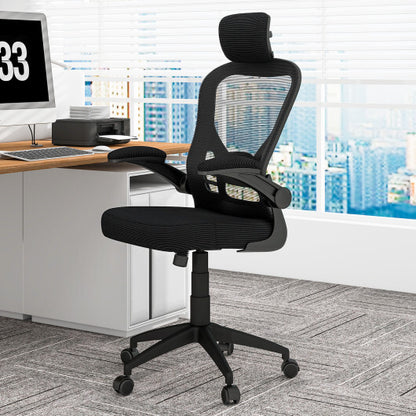 Ergonomic Mesh Office Chair with Adjustable Height for Home Office-Black - Color: Black