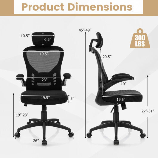 Ergonomic Mesh Office Chair with Adjustable Height for Home Office-Black - Color: Black