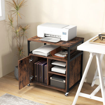 File Cabinet on Wheels with Charging Station and Cable Management Hole-Brown - Color: Brown