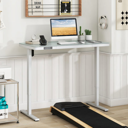 48-Inch Height Adjustable Electric Standing Desk with Drawer-White - Color: White