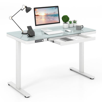 48-Inch Height Adjustable Electric Standing Desk with Drawer-White - Color: White