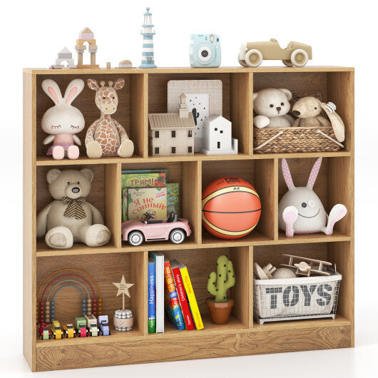 41 inches Wooden Toy Storage Organizer with 10 Cubes for Kids-Natural - Color: Natural