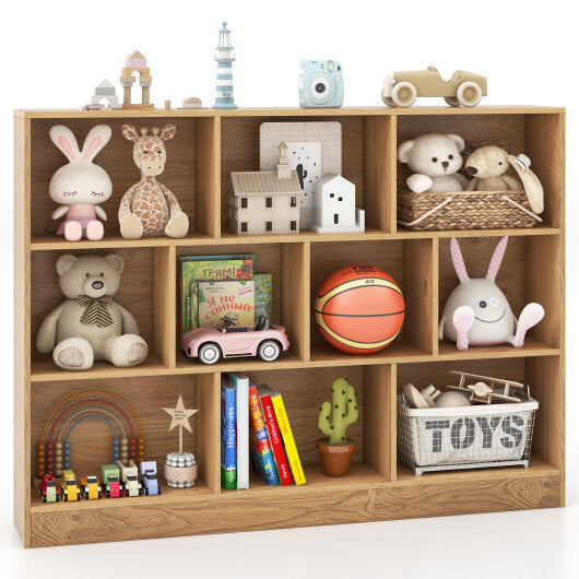 41 inches Wooden Toy Storage Organizer with 10 Cubes for Classroom Daycare Nursery Kindergarten-Natural - Color: Natural