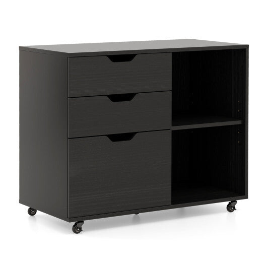 3-Drawer File Cabinet with Adjustable Shelf and Wheels for Letter-Black - Color: Black