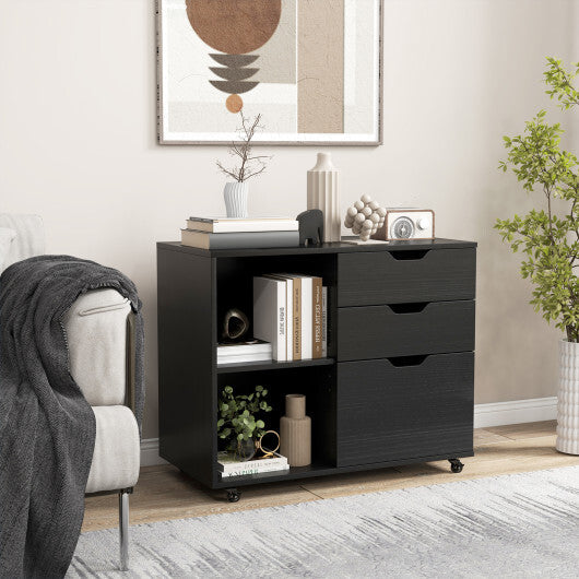 3-Drawer File Cabinet with Adjustable Shelf and Wheels for Letter-Black - Color: Black