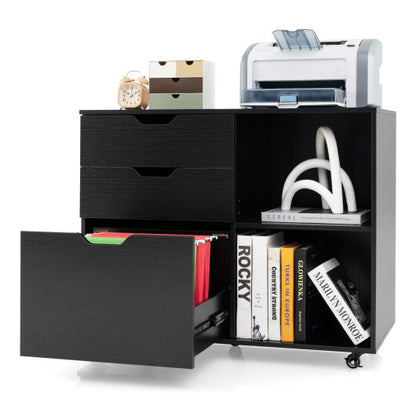 3-Drawer File Cabinet with Adjustable Shelf and Wheels for Letter-Black - Color: Black