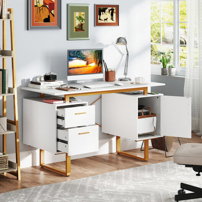 51 Inch Computer Desk with Floating Desktop and Dual Drawers-White - Color: White