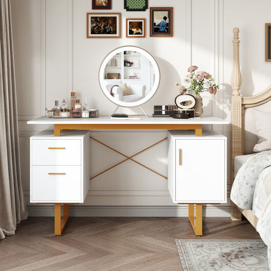 51 Inch Computer Desk with Floating Desktop and Dual Drawers-White - Color: White