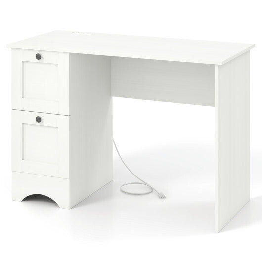 43 Inch Computer Desk with Charging Station for Living Room-White - Color: White