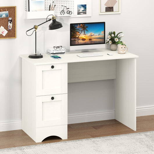 43 Inch Computer Desk with Charging Station for Living Room-White - Color: White