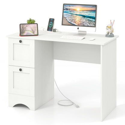 43 Inch Computer Desk with Charging Station for Living Room-White - Color: White