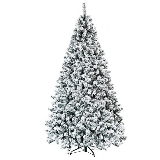 7.5 Feet Snow Flocked Hinged Artificial Christmas Tree without Lights - Color: White - Size: 7.5 ft