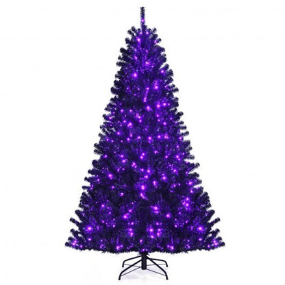 Black Artificial Christmas Halloween Tree with Purple LED Lights-7 ft - Color: Black - Size: 7 ft