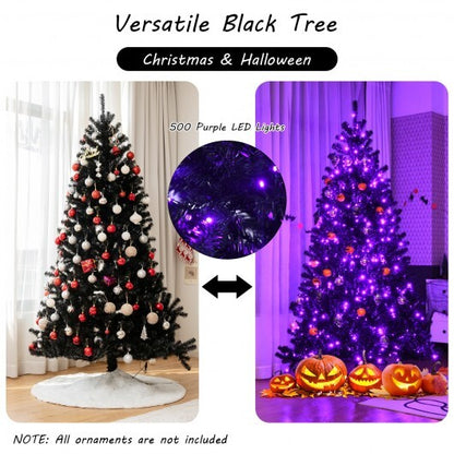 Black Artificial Christmas Halloween Tree with Purple LED Lights-7 ft - Color: Black - Size: 7 ft