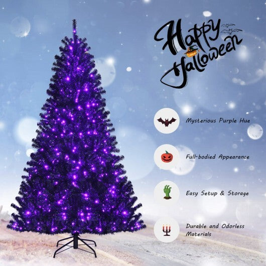 Black Artificial Christmas Halloween Tree with Purple LED Lights-7 ft - Color: Black - Size: 7 ft