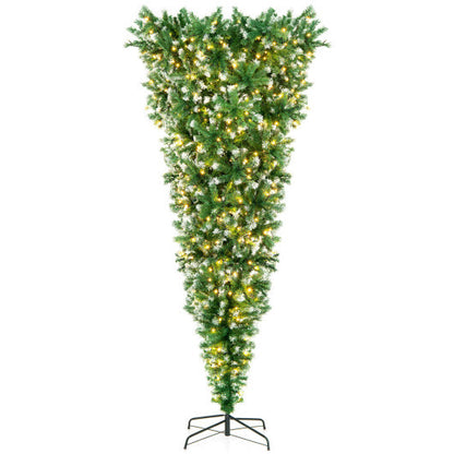 7.5 Feet Pre-Lit Snowy Upside Down Christmas Tree 1100 Tips - Color: Green - Size: 7.5 ft