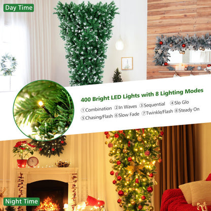 7.5 Feet Pre-Lit Snowy Upside Down Christmas Tree 1100 Tips - Color: Green - Size: 7.5 ft