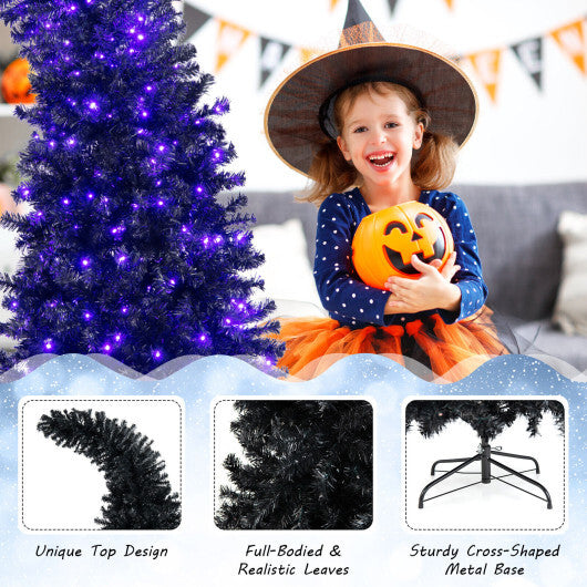 7 Feet Pre-Lit Halloween Tree 8 Flash Modes with 400 Lights - Color: Black - Size: 7 ft