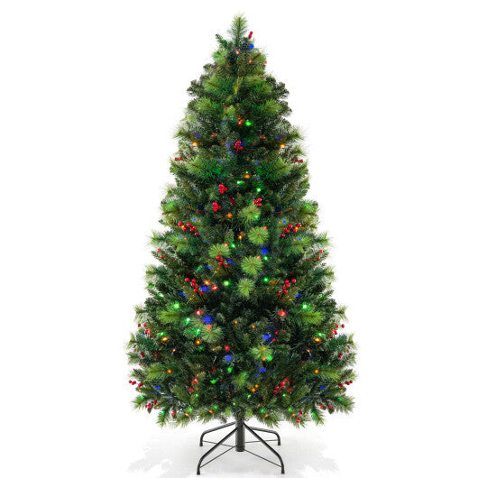 6/7/8 Feet Pre-Lit Artificial Christmas Tree with 300/400/500 LED Lights-7 ft - Color: Green - Size: 7 ft