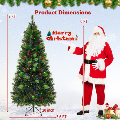 6/7/8 Feet Pre-Lit Artificial Christmas Tree with 300/400/500 LED Lights-7 ft - Color: Green - Size: 7 ft