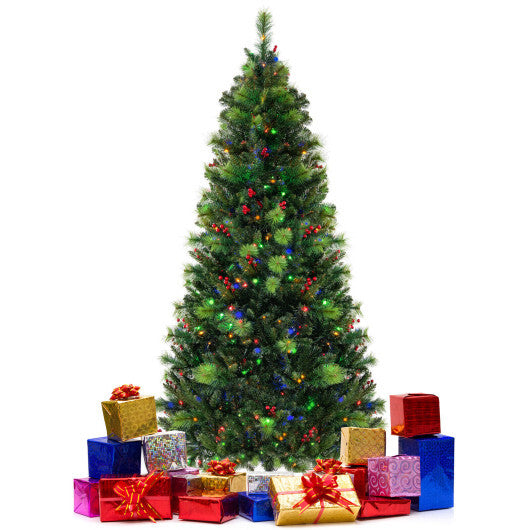 6/7/8 Feet Pre-Lit Artificial Christmas Tree with 300/400/500 LED Lights-7 ft - Color: Green - Size: 7 ft