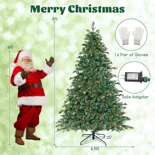 8 Feet Christmas Tree with 8 Lighting Modes and Pine Cones-8 ft - Color: Green - Size: 8 ft