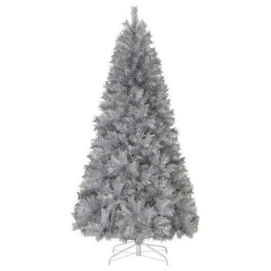 Artificial Xmas Tree with Branch Tips and Warm White LED Lights-7FT - Color: Silver - Size: 7 ft