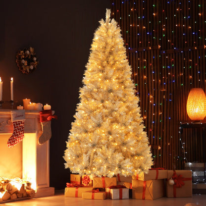 Artificial Xmas Tree with Branch Tips and Warm White LED Lights-7FT - Color: Silver - Size: 7 ft