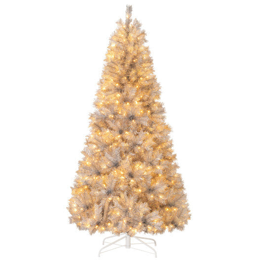 Artificial Xmas Tree with Branch Tips and Warm White LED Lights-7FT - Color: Silver - Size: 7 ft