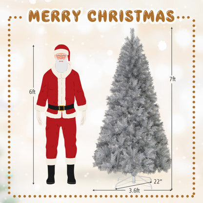 Artificial Xmas Tree with Branch Tips and Warm White LED Lights-7FT - Color: Silver - Size: 7 ft