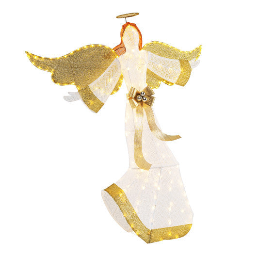 5.2 Feet Christmas Pre-Lit Angel with Halo Wings and 180 Warm White LED Lights - Color: White