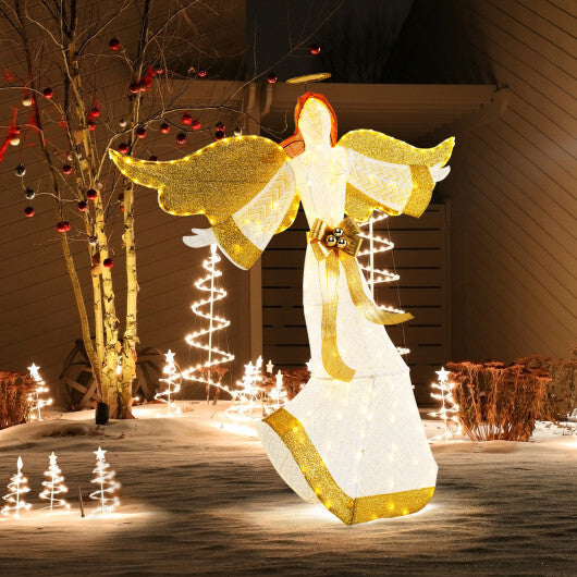 5.2 Feet Christmas Pre-Lit Angel with Halo Wings and 180 Warm White LED Lights - Color: White