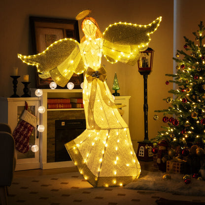 5.2 Feet Christmas Pre-Lit Angel with Halo Wings and 180 Warm White LED Lights - Color: White