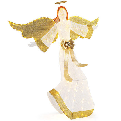 5.2 Feet Christmas Pre-Lit Angel with Halo Wings and 180 Warm White LED Lights - Color: White