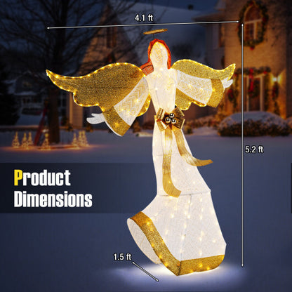 5.2 Feet Christmas Pre-Lit Angel with Halo Wings and 180 Warm White LED Lights - Color: White