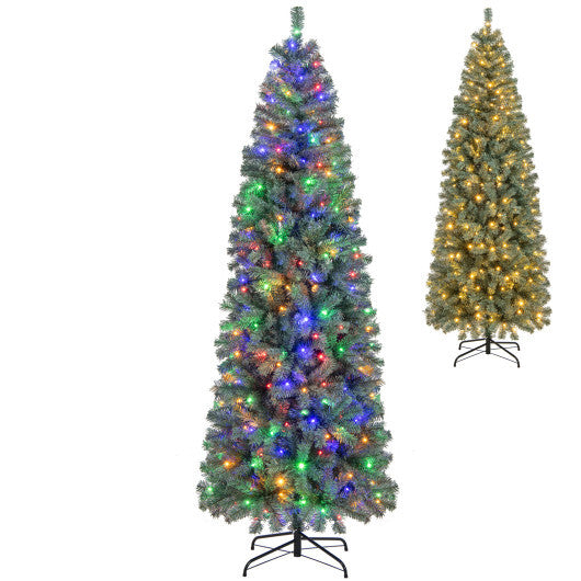 7.5 Feet Pre-Lit Blue Artificial Christmas Tree Slim with 9 Lighting Modes-7.5 ft - Color: Blue - Size: 7.5 ft