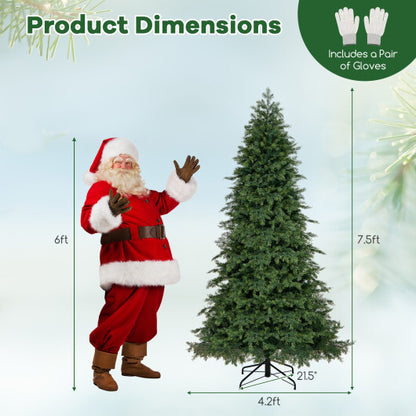 Artificial Christmas Tree Green Hinged Holiday Tree with 721/1019 Lush Branch Tips-7.5 ft - Color: Green - Size: 7.5 ft