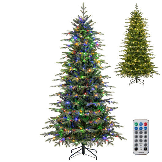 7.5 Feet Pre-Lit Artificial Christmas Tree with Warm White LED Lights - Color: Green - Size: 7.5 ft